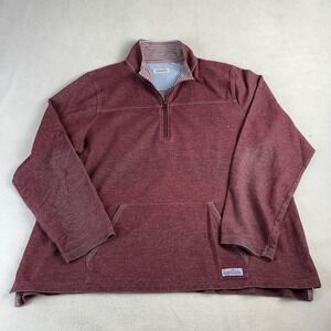 Orvis Mens XL Quarter Zip Pullover Heathered Burgundy Kangaroo Pocket Sweater